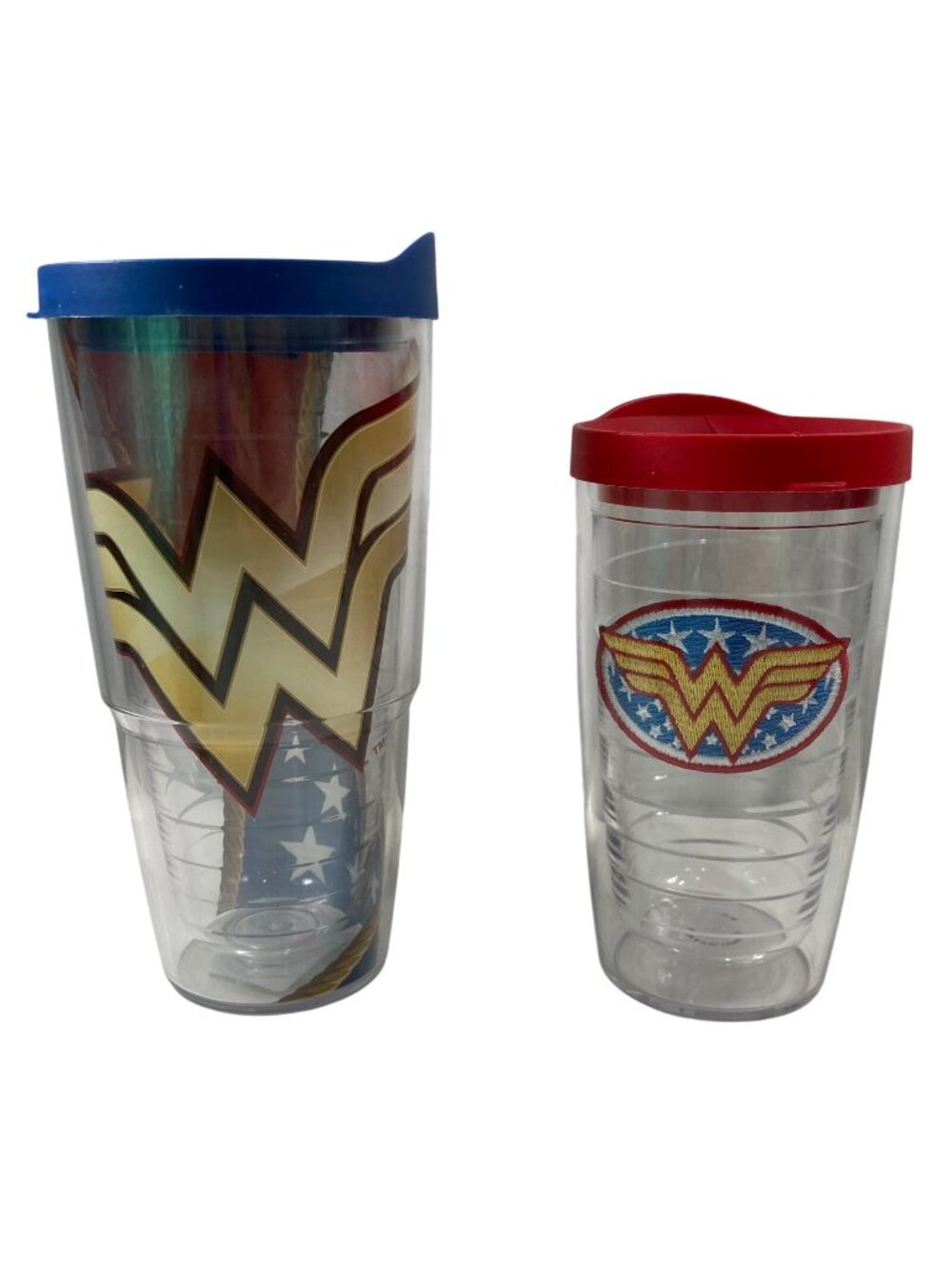 Wonder Woman Tervis Tumbler Cup Travel Mug w Lid Super Hero Lot 16 oz 24 oz USA